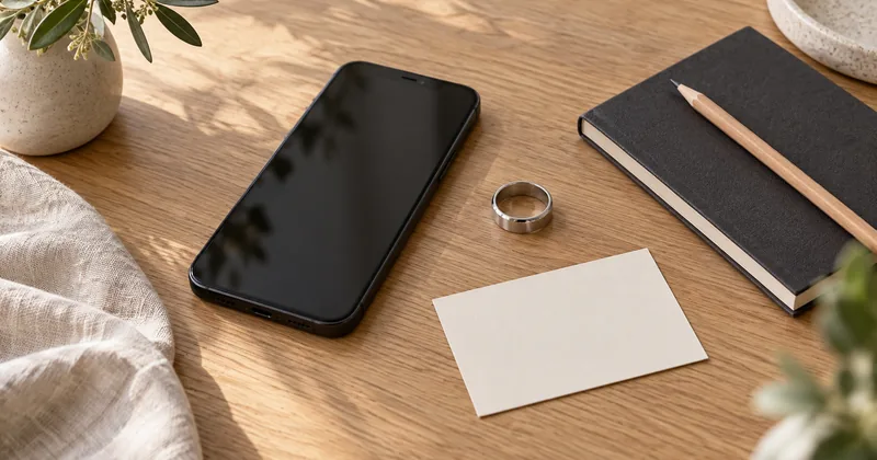 Illustration mit einem Smartphone und einem Ring zum Messen zu Hause