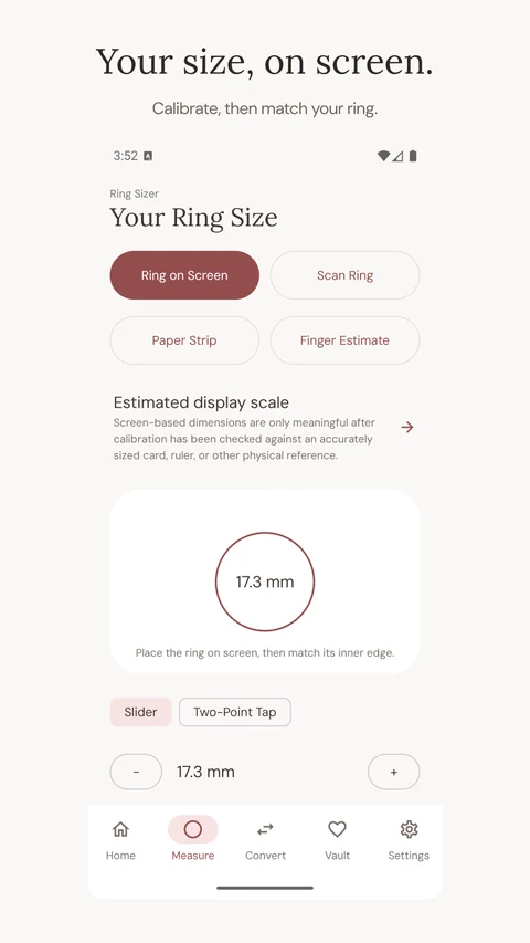 Calibrate the display, then match the ring’s inner edge.